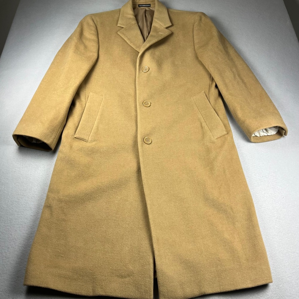 Calvin Klein Mens Camel Tan Wool Blend Overcoat Topcoat Size 38 Regular